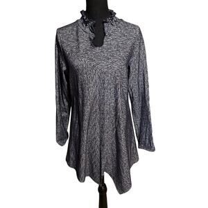 Creation Blue and White High Ruffle Neck Long Sleeve Women's S Small